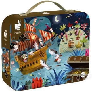 Janod 2922  - J02614 - Piratas del caribe Maletín redondo: puzle en búsqueda del tesoro 36 pzas. multicolor